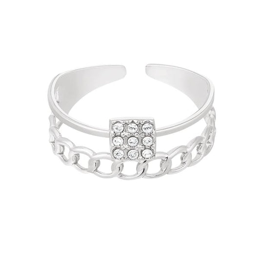 Ring met schakels en strass Zilver Stainless Steel One size