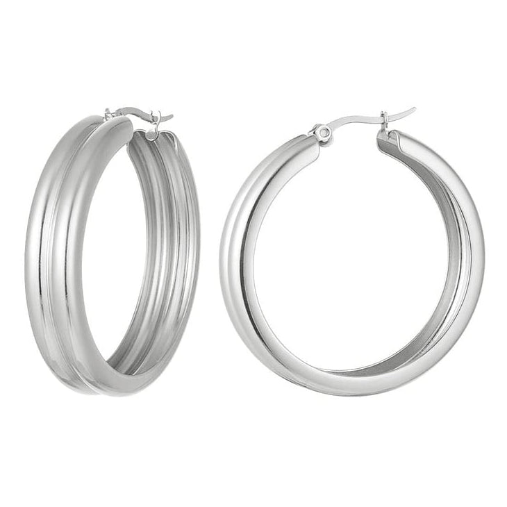 Oorringen met ribbel Goud kleur Stainless Steel