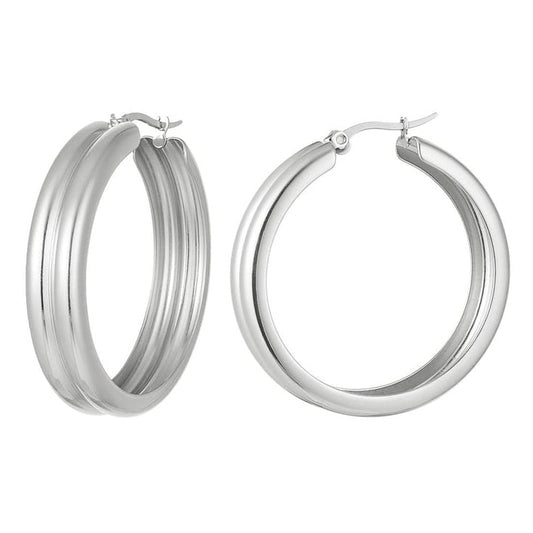 Oorringen met ribbel Goud kleur Stainless Steel