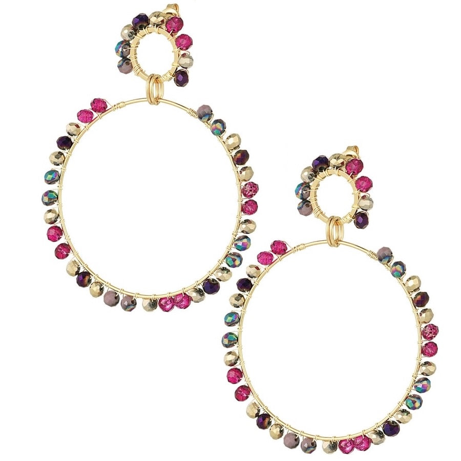 Oorbellen Dubbel Glass Beads Winter goud roze