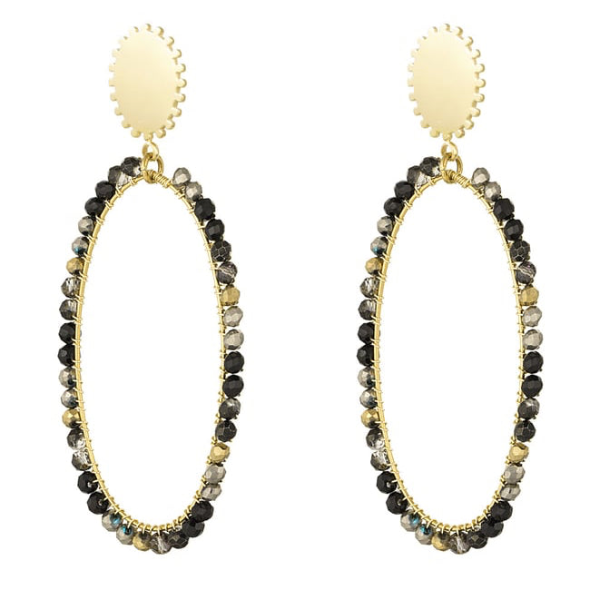 Oorbellen langwerpig met kraaltjes - Goud kleur/beige