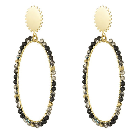 Oorbellen langwerpig met kraaltjes - Goud kleur/beige