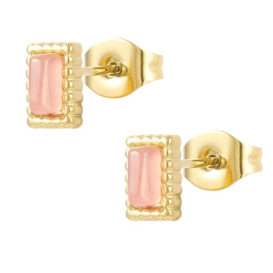 Oorstekers rechthoek randje - poederroze