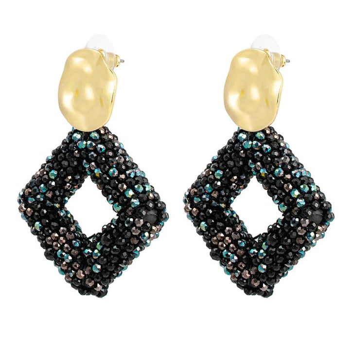 oorbel glaskralen ruit - zwart 