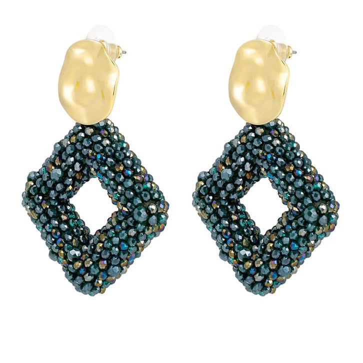 oorbel glaskralen ruit - zwart 