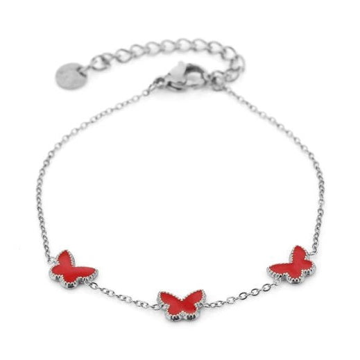 Armband Vlinders zilver rood