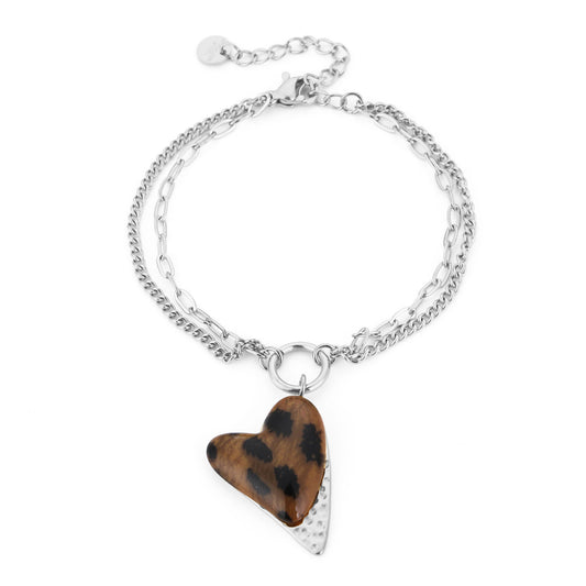 Armband Hart Luipaard zilver bruin
