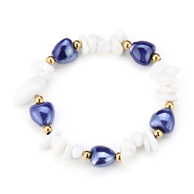 Armband Kralen Strand Hartjes wit blauw