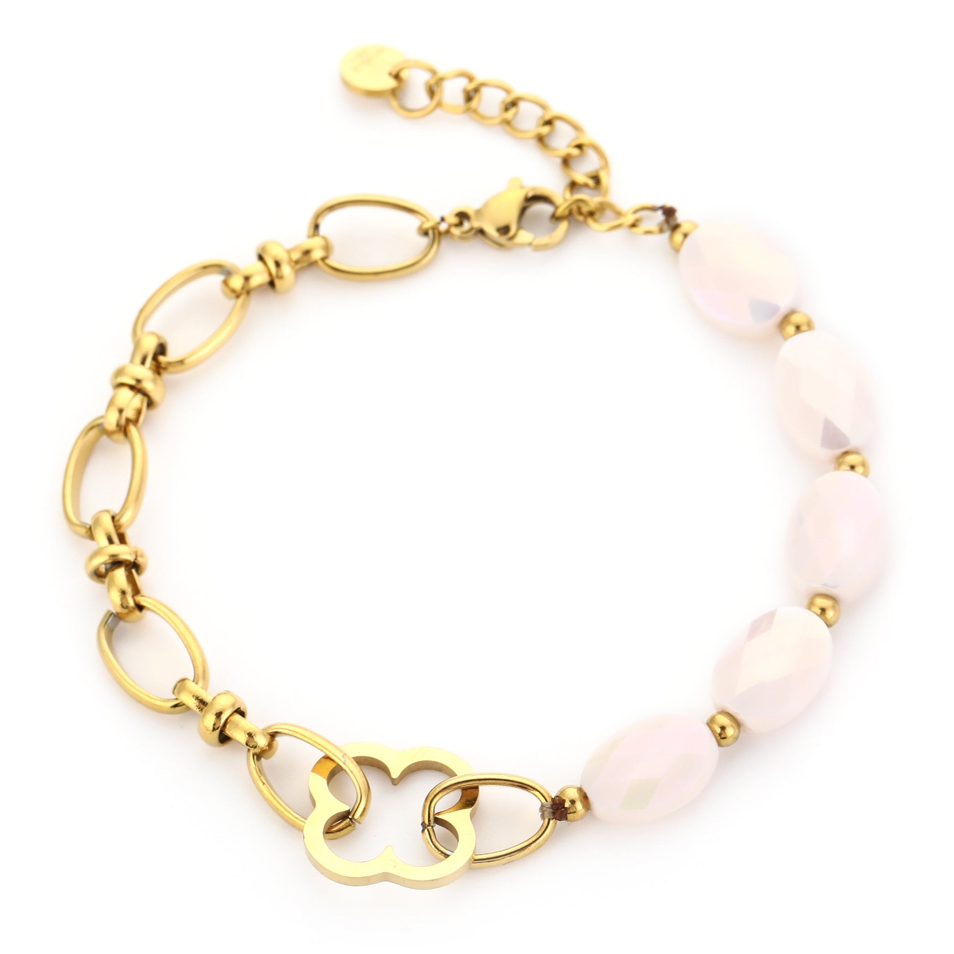 Armband Natuursteen Schakels goud beige