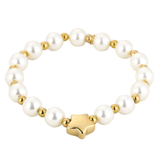 Armband Parels Ster goud wit liggend