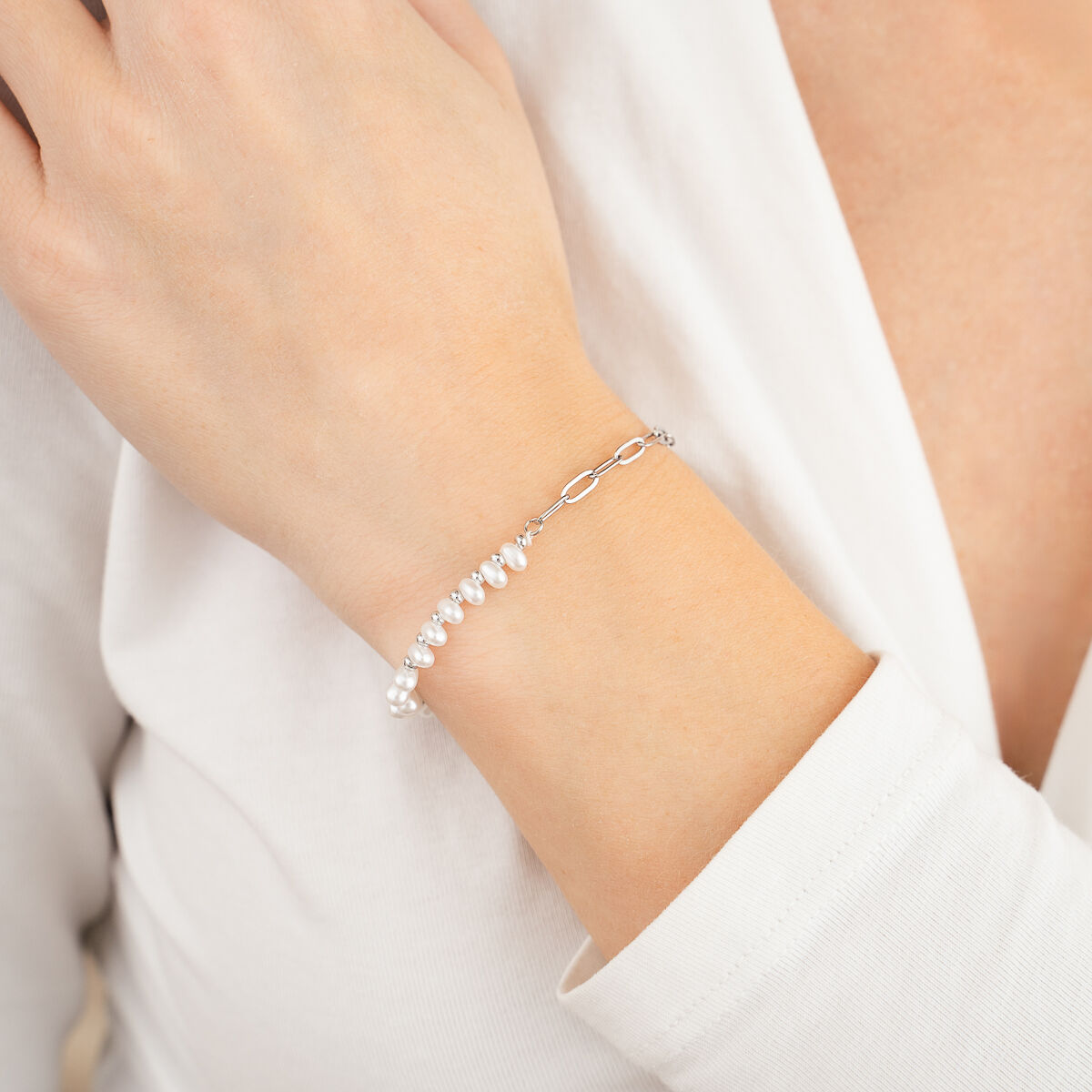 Armband Pareltjes zilver wit sfeer