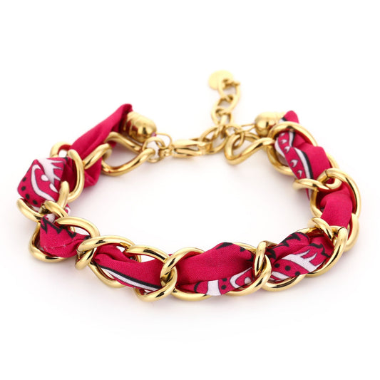 Armband Schakel met Bandana goud fuchsia