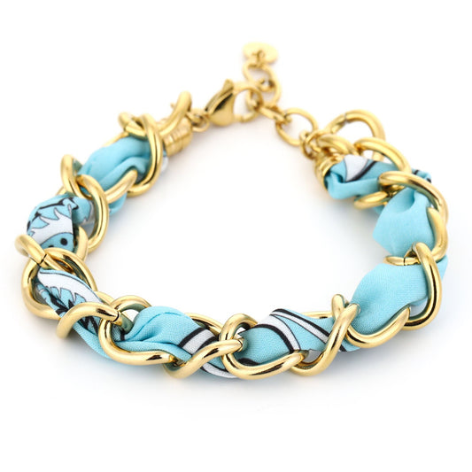 Armband Schakel met Bandana goud lichtblauw vooraanzicht