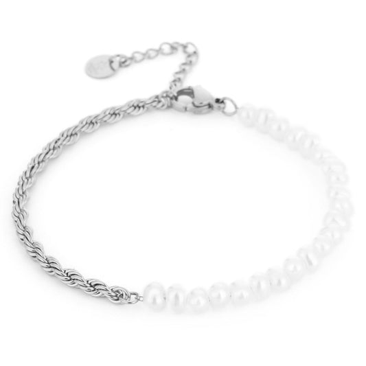 Armband Staal Parels zilver wit