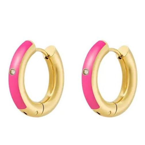 Creolen Gekleurd met Steentje goud fuchsia