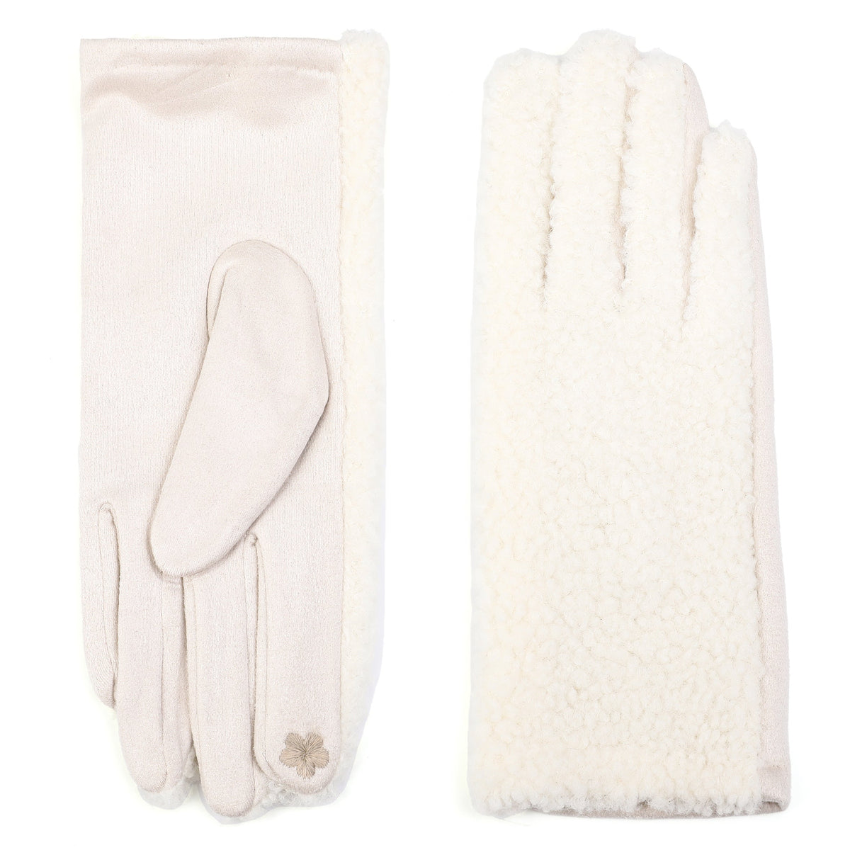Handschoenen set-van-2 Teddy wit one-size vooraanzicht