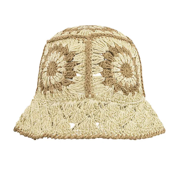 Hoedje Crochet met Bloemen beige