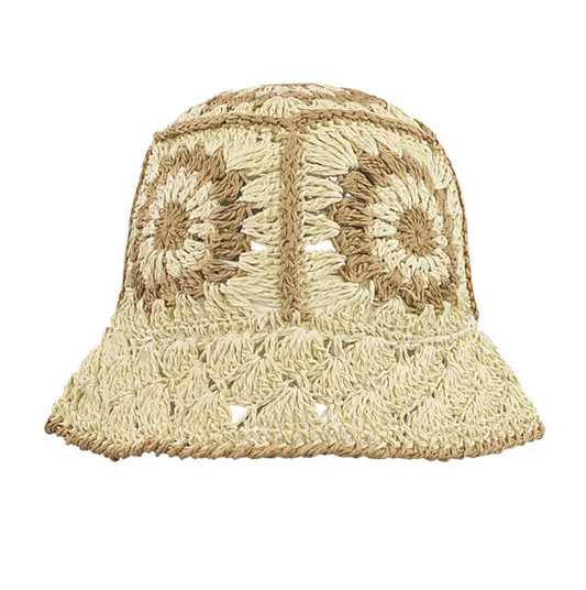 Hoedje Crochet met Bloemen beige