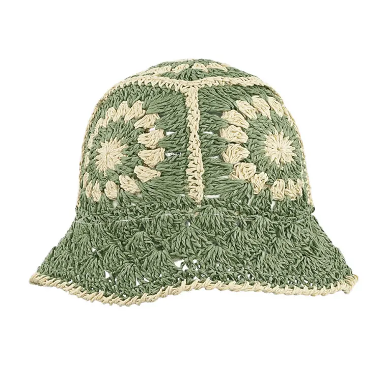 Hoedje Crochet met Bloemen groen