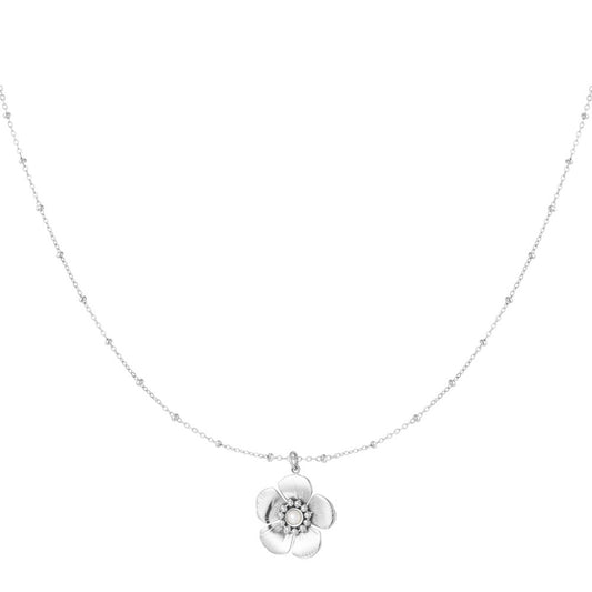 Ketting Bolletjes met Bloemetjes zilver