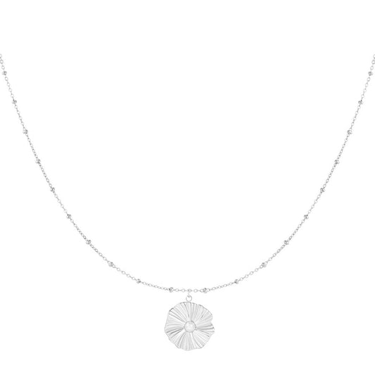 Ketting Bolletjes met Bloem zilver