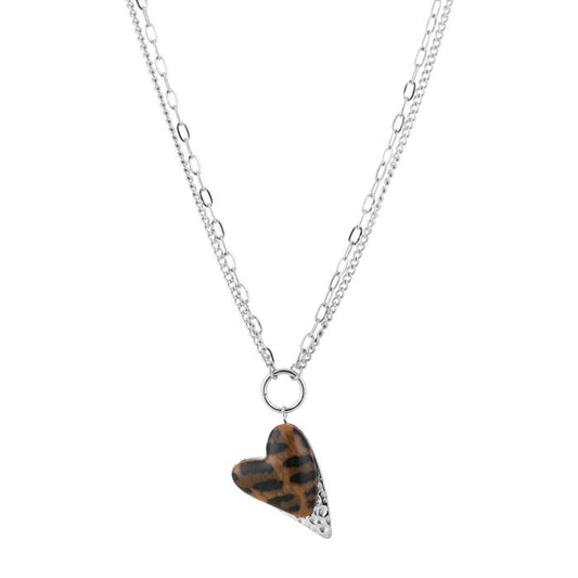 Ketting Hart Luipaar zilver bruin