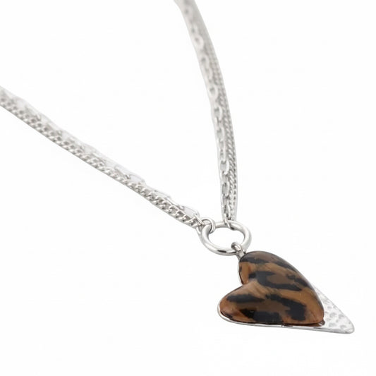 Ketting Hart Luipaar zilver bruin detail