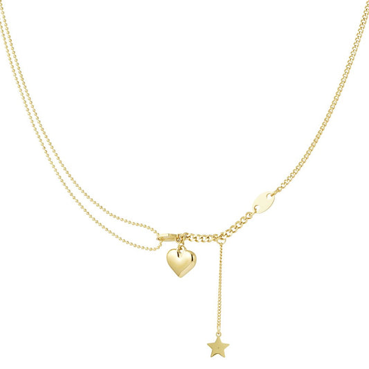 Ketting Hart en Ster Bedel goud