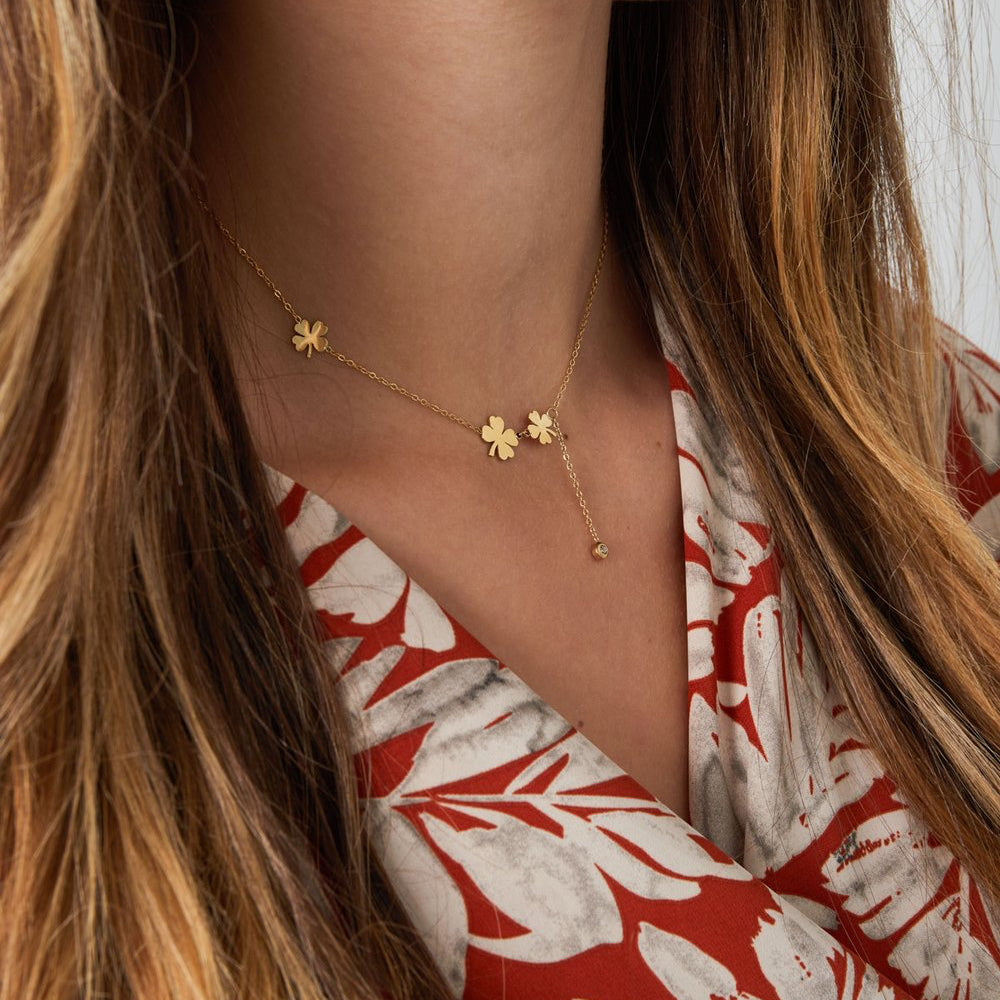 Ketting Klavers en Steen goud