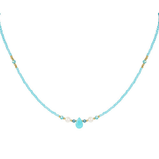 Ketting Kralen Lover goud blauw