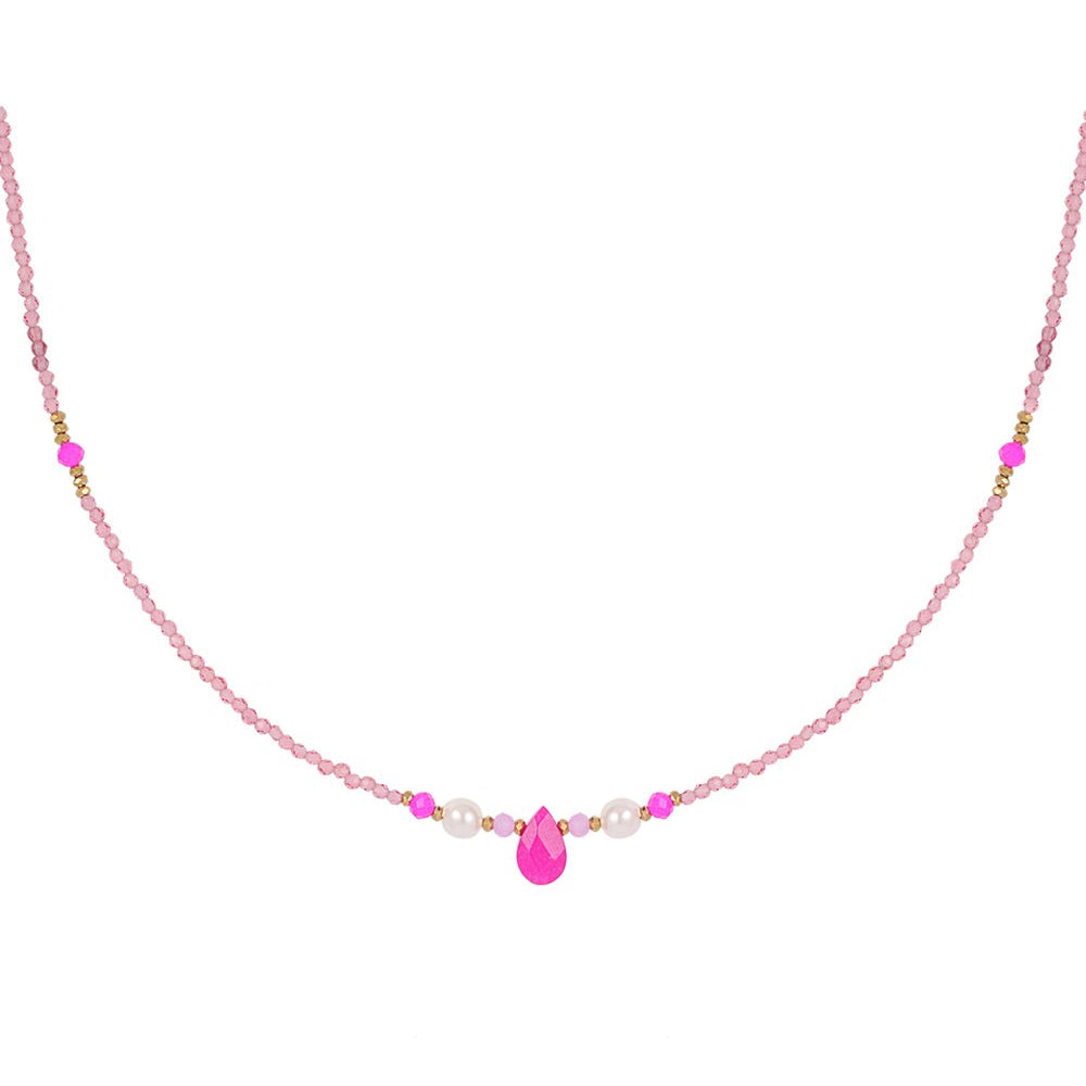Ketting Kralen Lover goud fuchsia