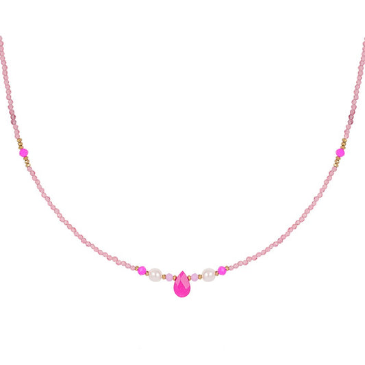 Ketting Kralen Lover goud fuchsia