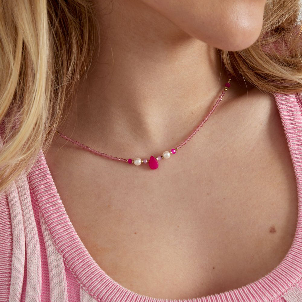 Ketting Kralen Lover goud fuchsia