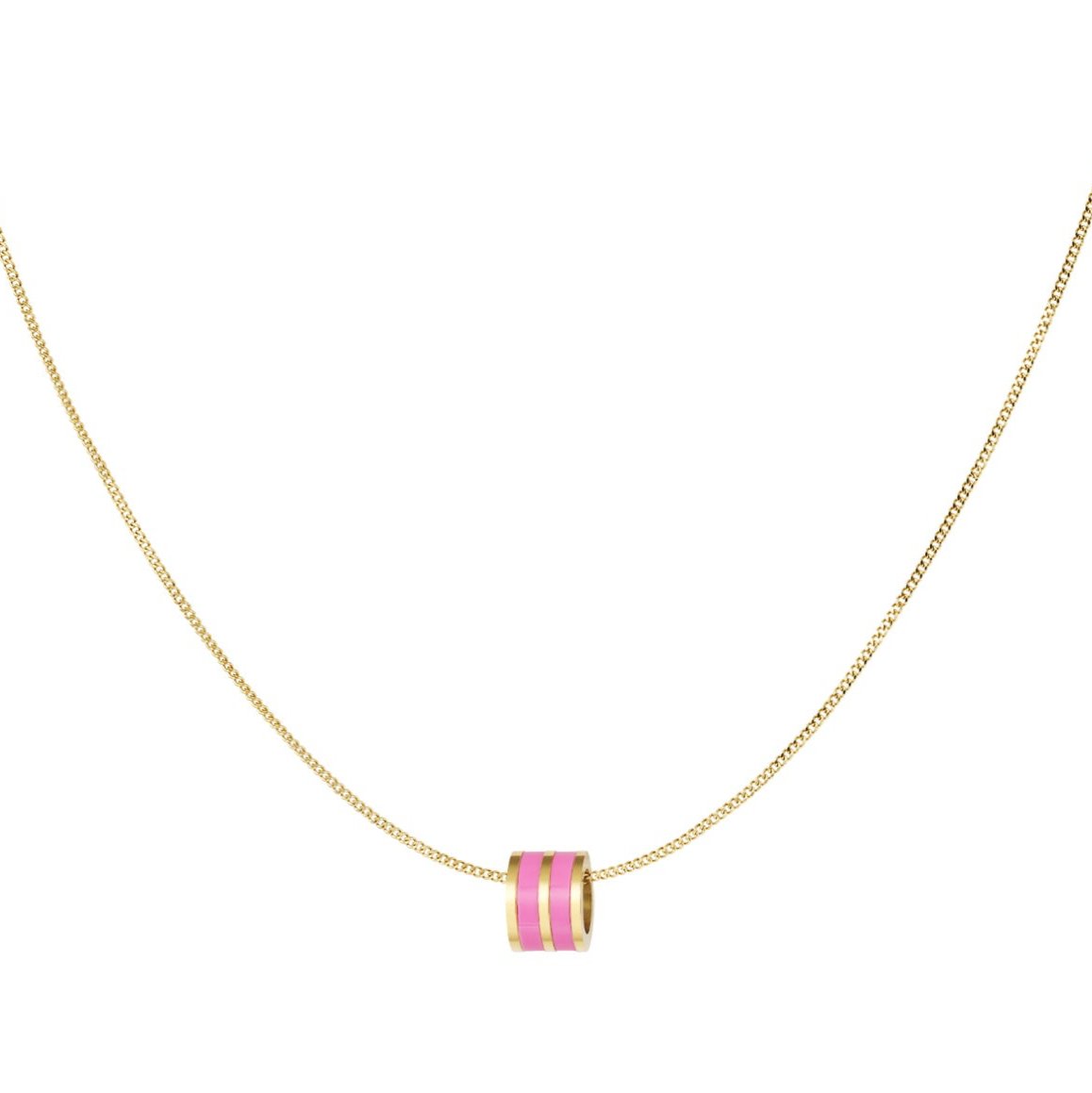 Ketting Ronde bedel dubbel goud roze