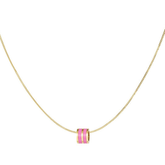 Ketting Ronde bedel dubbel goud roze