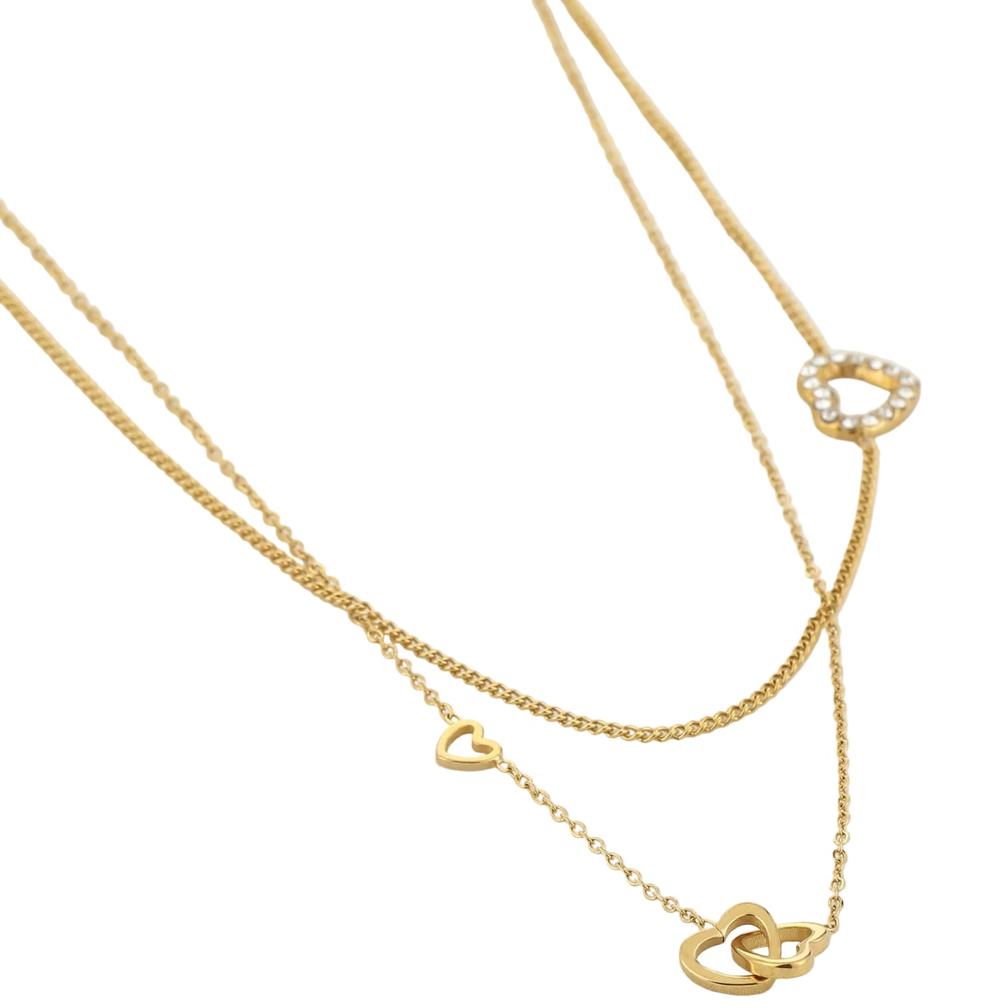 Ketting Dubbel Hartjes goud liggend