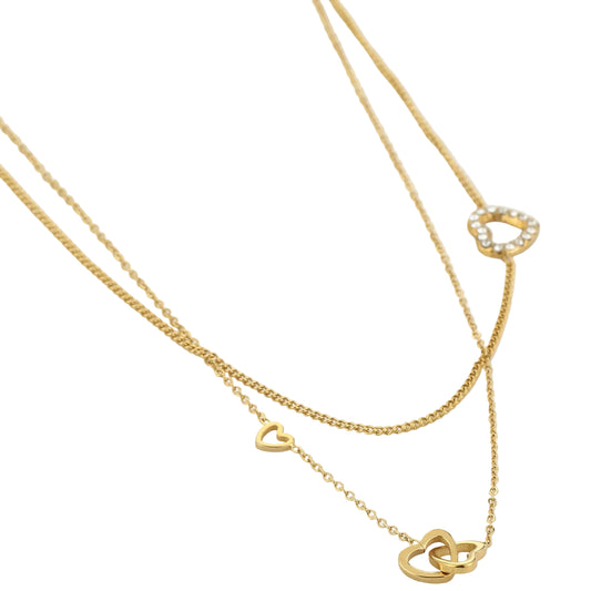 Ketting Dubbel Hartjes goud liggend