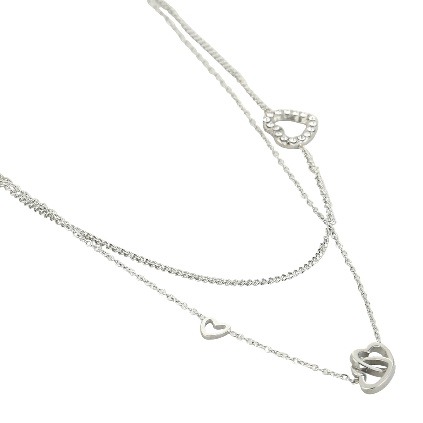 Ketting Dubbel Hartjes zilver liggend