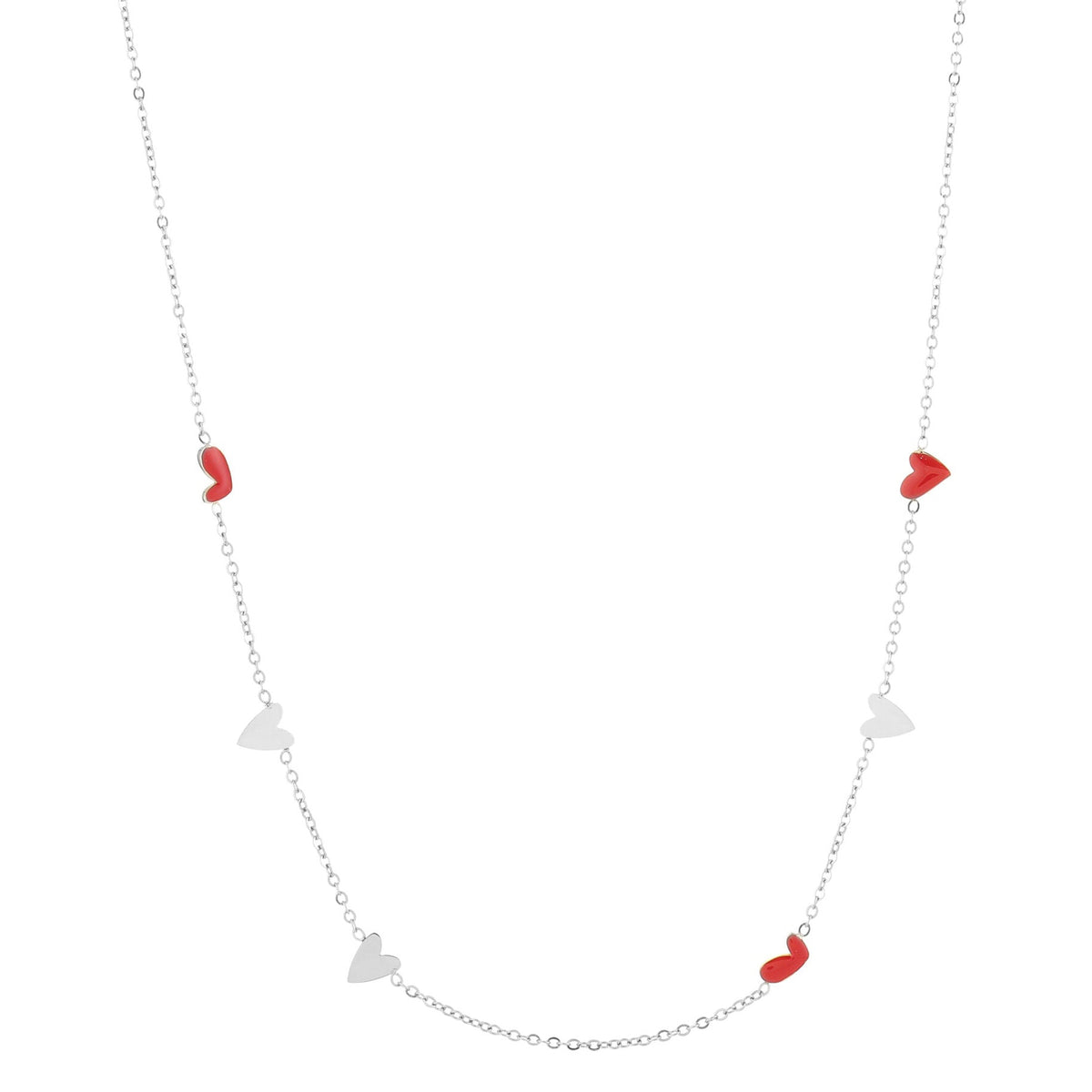 Ketting Gekleurde Hartjes zilver