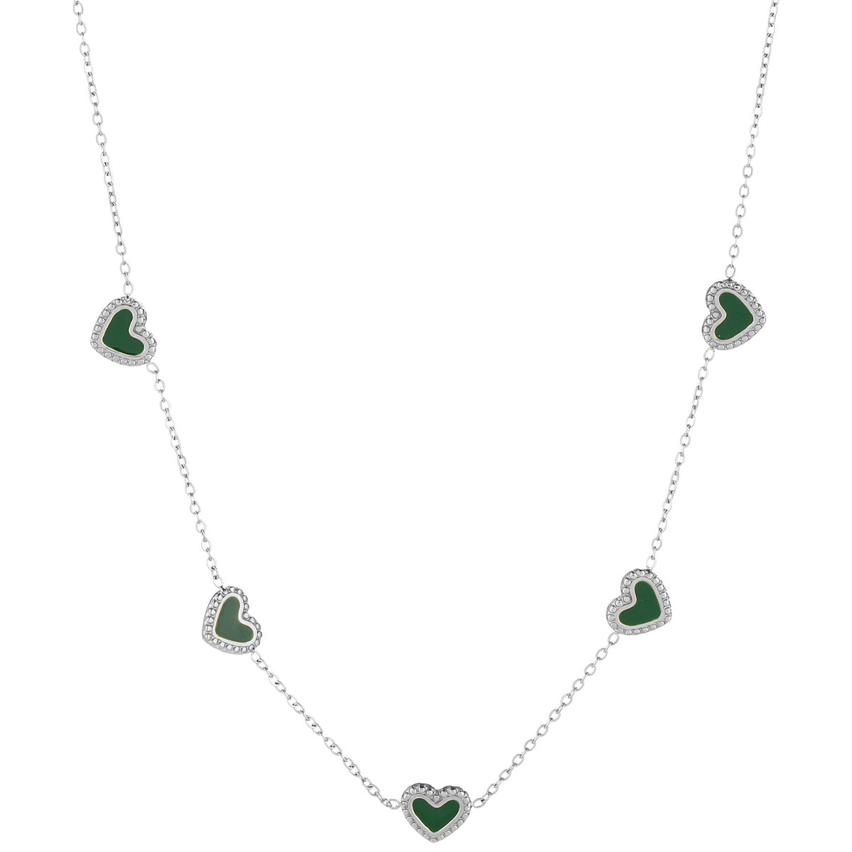 Ketting Hartjes zilver groen
