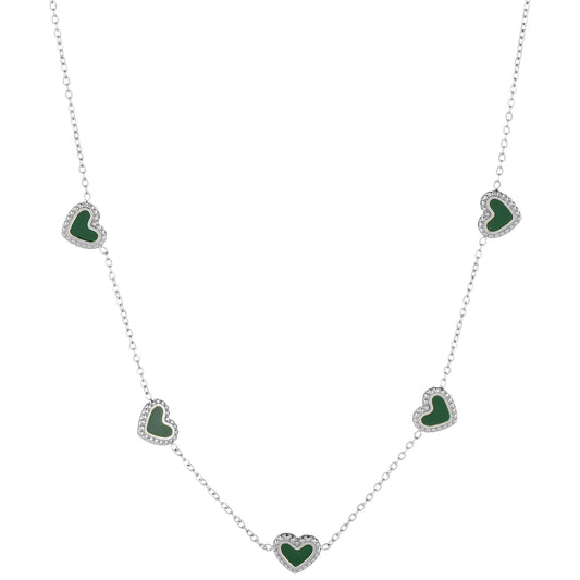 Ketting Hartjes zilver groen