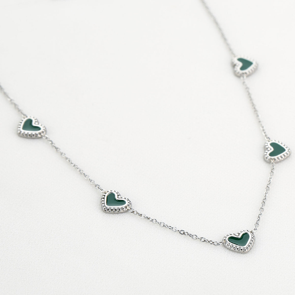 Ketting Hartjes zilver groen liggend