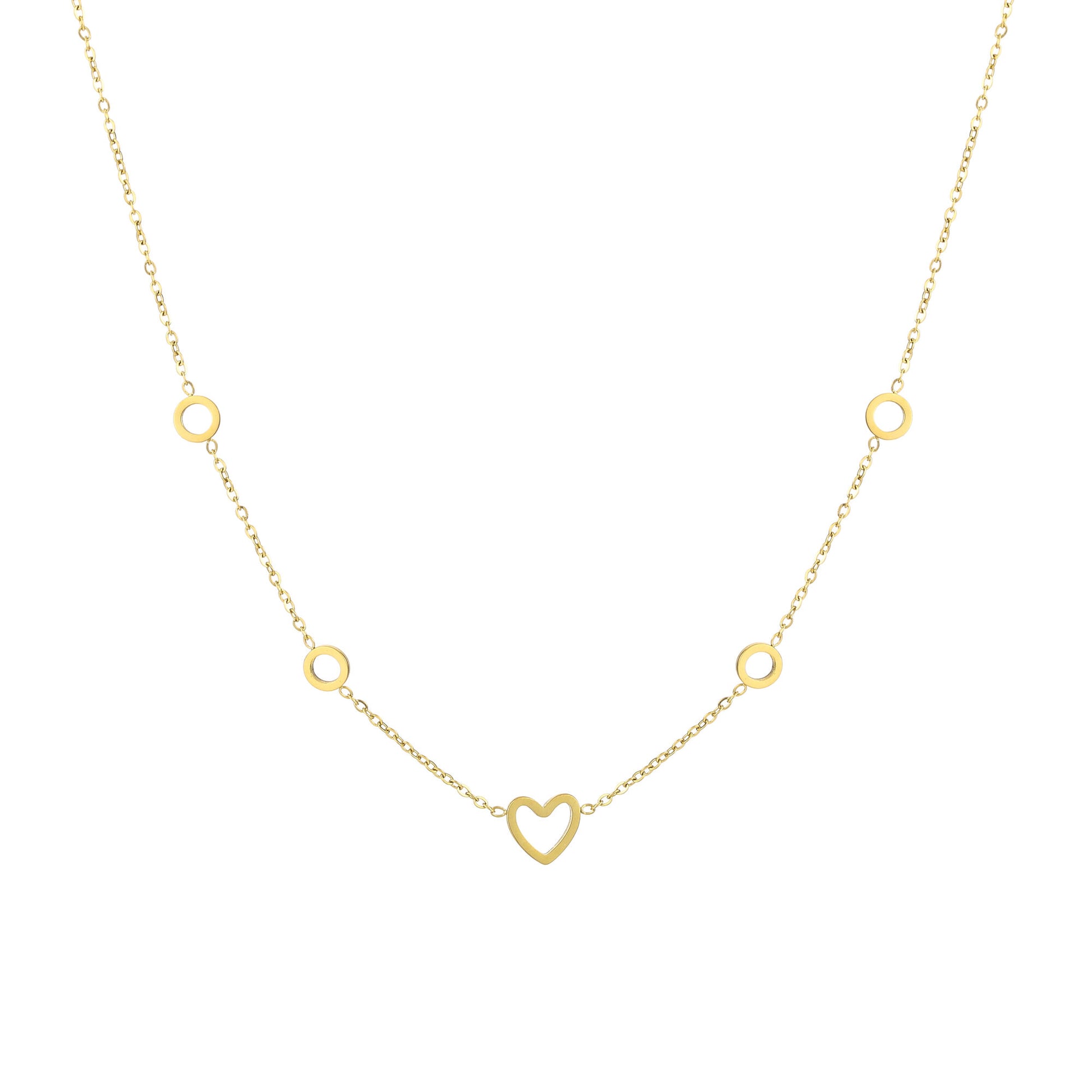 Ketting Open Hartje en Cirkels goud