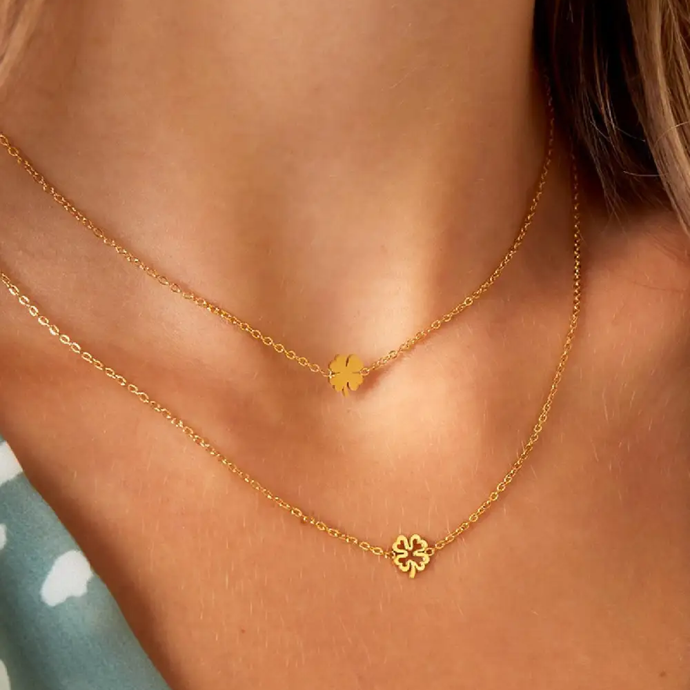 Ketting Open Klaver goud model detail