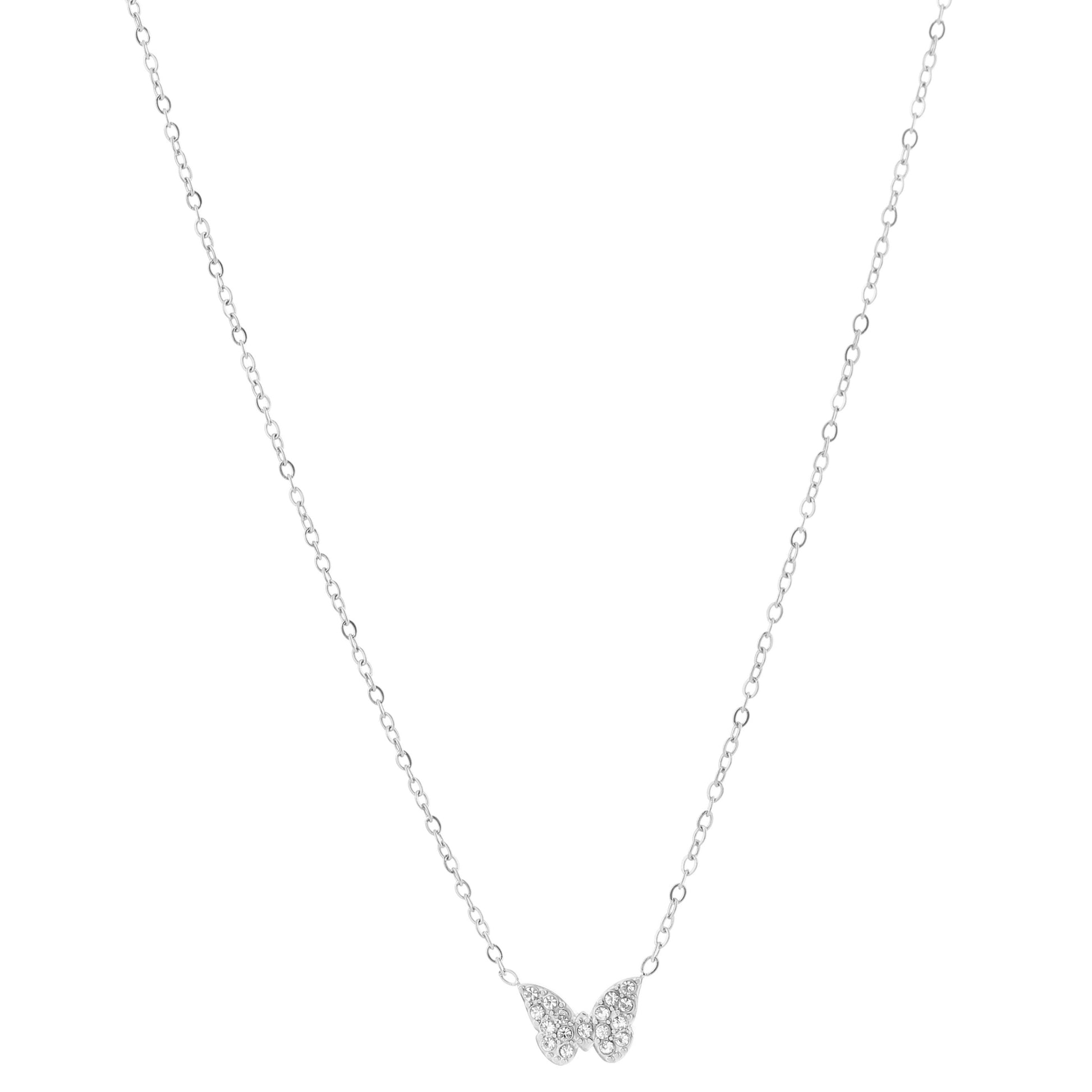 Ketting Vlinder zilver strass