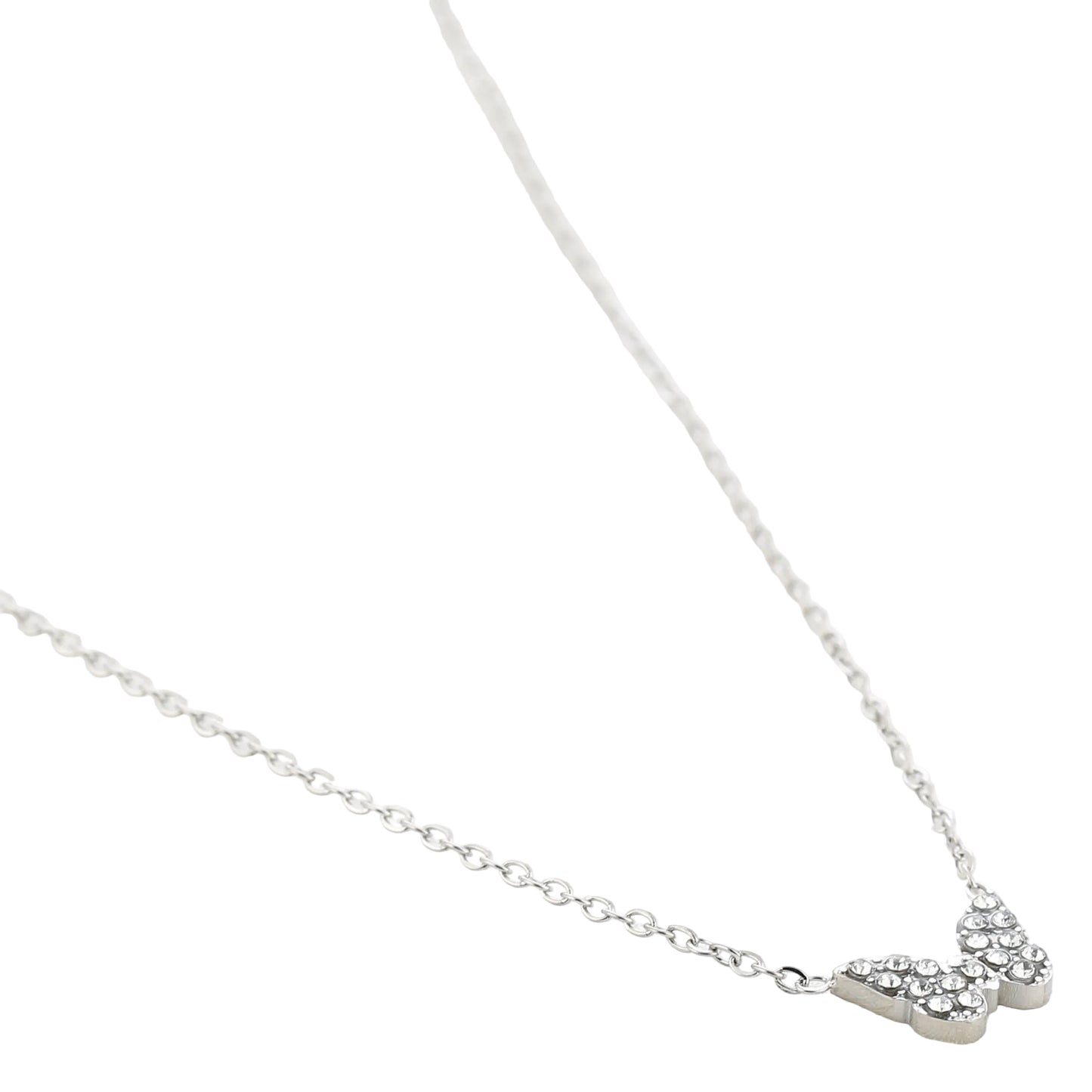 Ketting Vlinder zilver strass liggend
