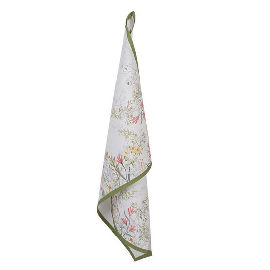 Keukendoek Bloemen wit 70x50cm