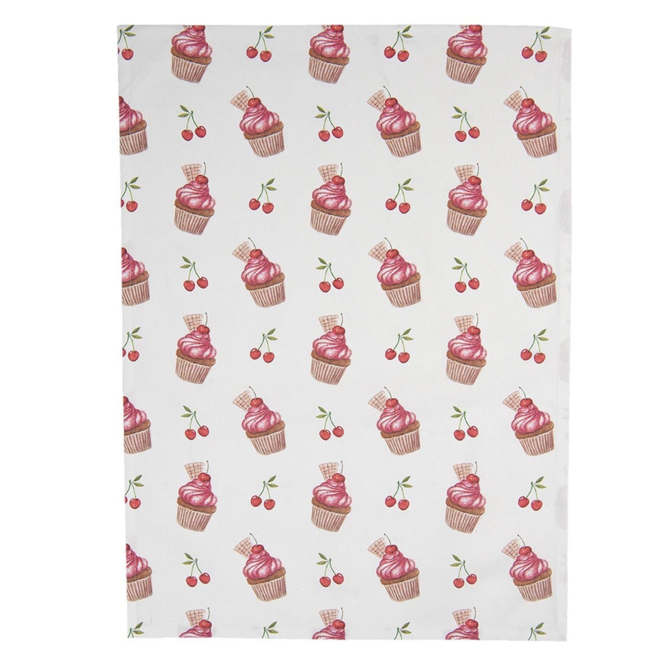 Keukendoek Cupcakes wit rood 70x50cm