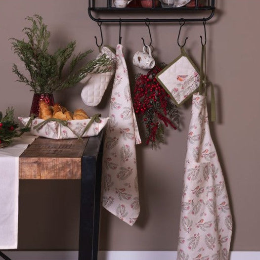 Keukendoek Vogel beige groen 70x50cm