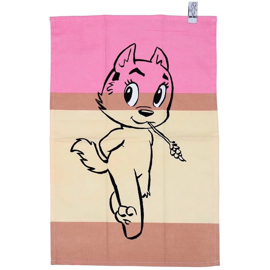 Keukendoek Marten Toonder Tom Poes roze geel 70x45cm